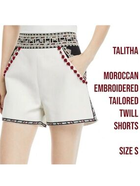 Talitha 
Moroccan-Embroidered Tailored Twill Shorts size Small